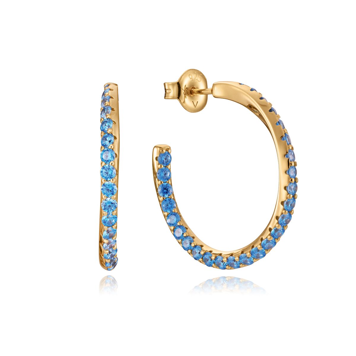 Viceroy oorbellen voor dames, elegante gouden hoepels met blauwe stenen.
