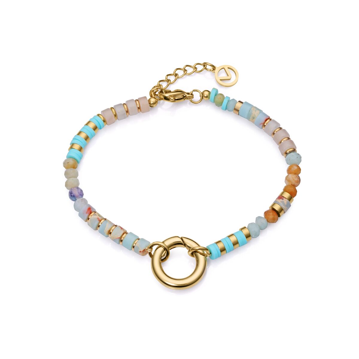 Viceroy damesarmband met kleurrijke edelstenen en gouden sluiting, elegant design.