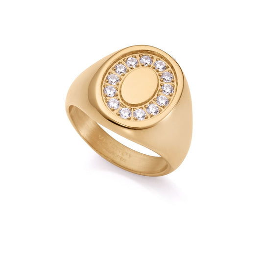 Gouden Viceroy ring voor dames met elegante zirkonia-steentjes in een cirkelvormig ontwerp.