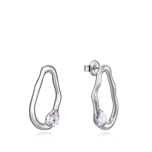 Viceroy oorbellen dames van sterling zilver 925 met trendy, organisch ontwerp en paarse steen.