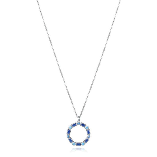 Viceroy damesketting van sterling zilver met een stijlvolle ronde hanger en blauwe accenten.
