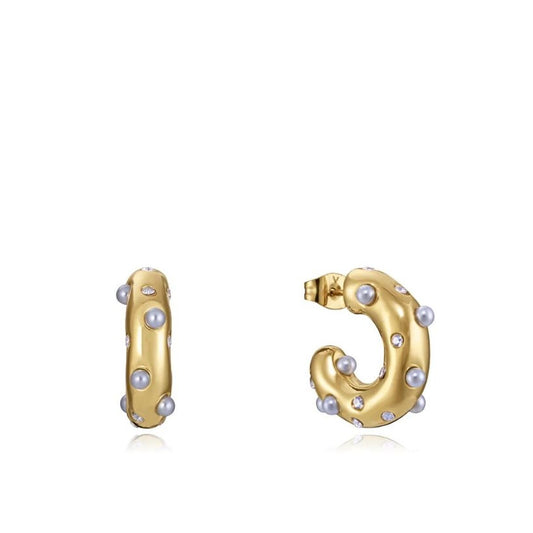 Gouden Viceroy oorbellen met parel- en steentjesdetails, trendy en elegant ontwerp.