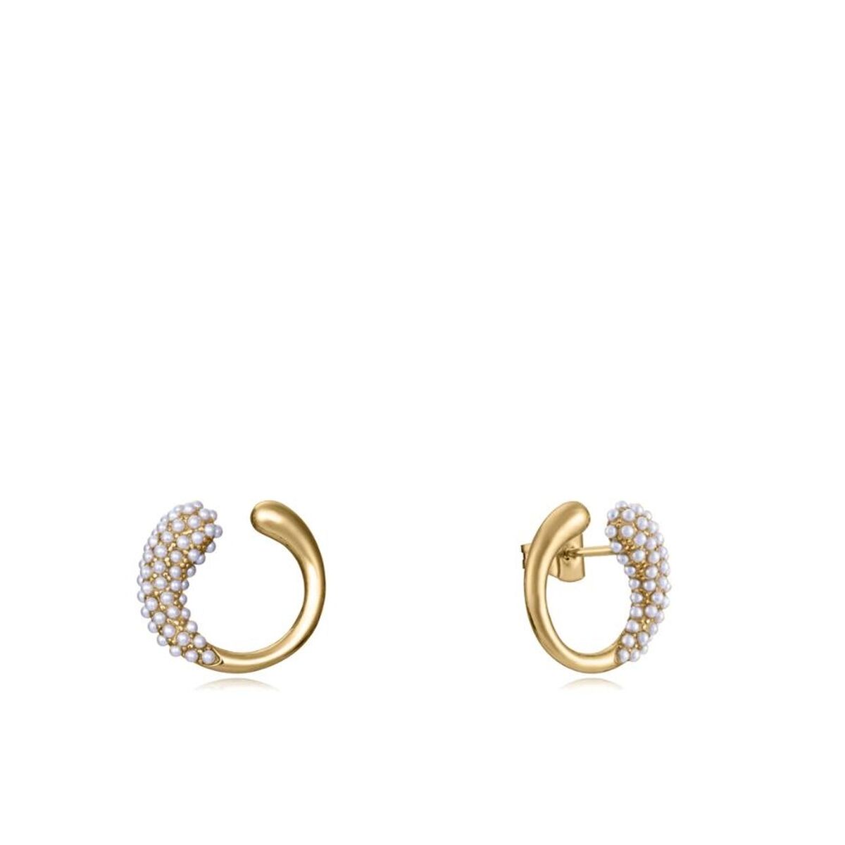 Gouden Viceroy oorbellen met parelachtige details, elegant en trendy ontwerp.