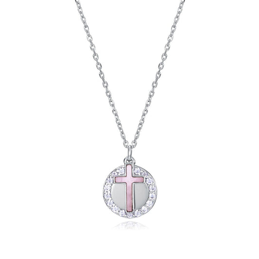 Viceroy ketting voor dames in zilver 925 met roze kruis en fonkelende details.