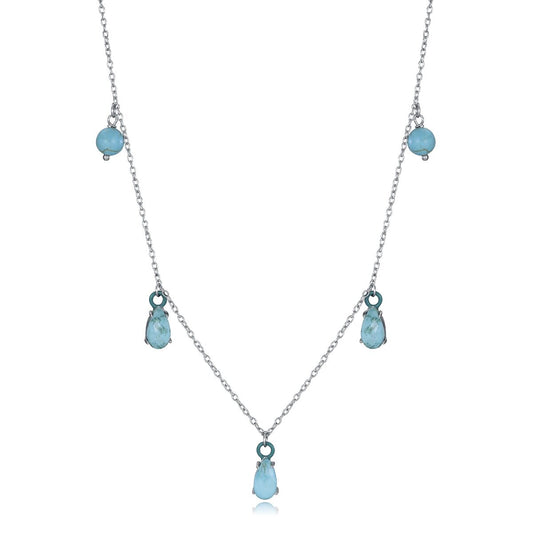 Zilverkleurige Viceroy ketting voor dames met blauwe hangers in elegant ontwerp.