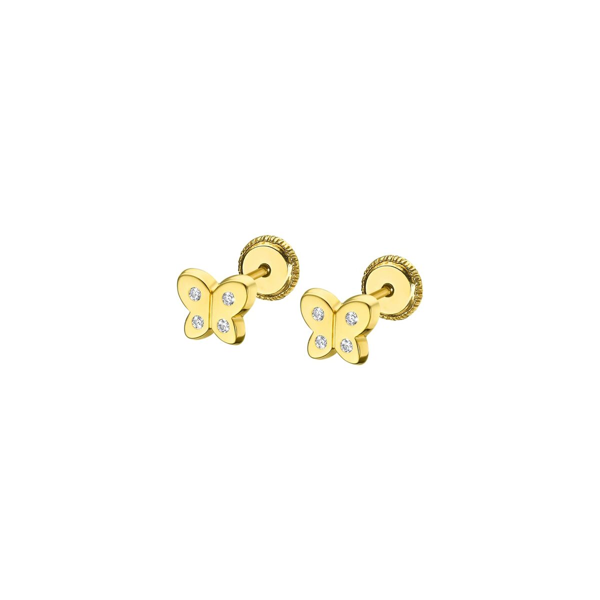Gouden Lotus oorbellen met elegante vlinderontwerp en sprankelende details.