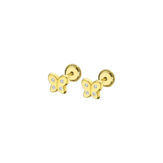 Gouden Lotus oorbellen met elegante vlinderontwerp en sprankelende details.