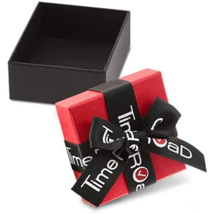 Zwarte geschenkdoos met een rode buitenkant en een strik van Time4AD.