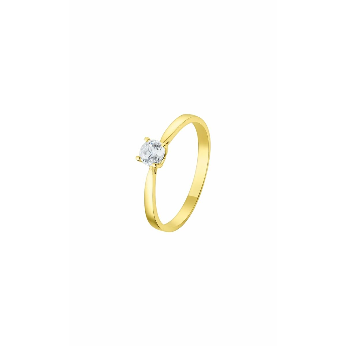 Lotus Ring Dames in 14 karaat goud met een elegante, eenvoudige vorm en een sprankelende steen.