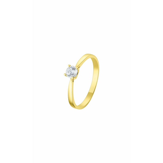 Lotus Ring Dames in 14 karaat goud met een elegante, eenvoudige vorm en een sprankelende steen.