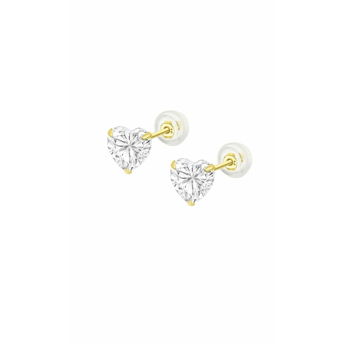 Lotus HIN00159/8 oorbellen met hartvormige, heldere stenen en gouden bevestiging.