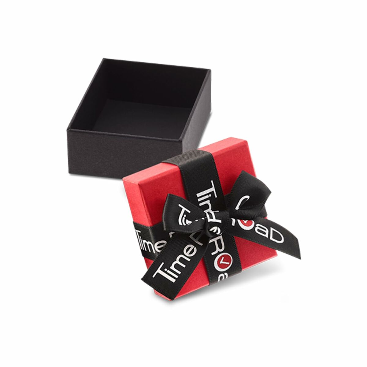 Detail van de stijlvolle rode geschenkdoos van Lotus met zwart lint.