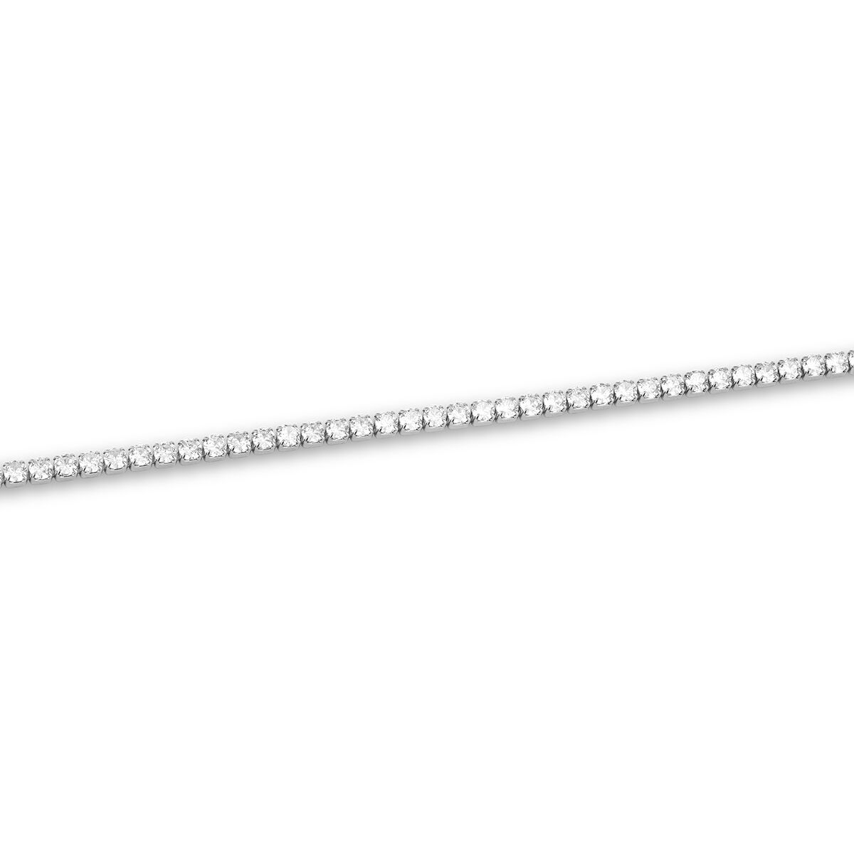 Close-up van de glinsterende zilveren band van het Radiant dameshorloge.