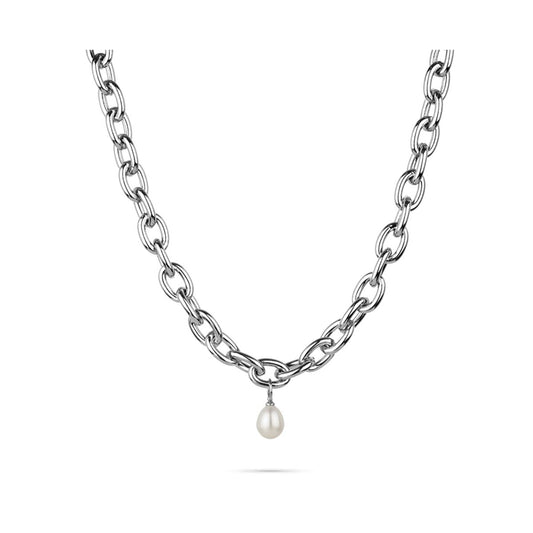 Zilverkleurige Radiant ketting met elegante schakels en een parelvormige hanger.