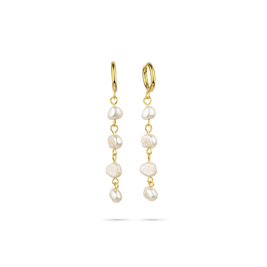 Gouden Radiant oorbellen met elegante parels, perfect voor elke gelegenheid.