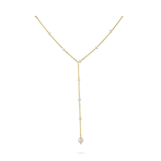 Gouden Radiant ketting met elegante ontwerp en pareldetails, perfecte aanvulling voor elke outfit.