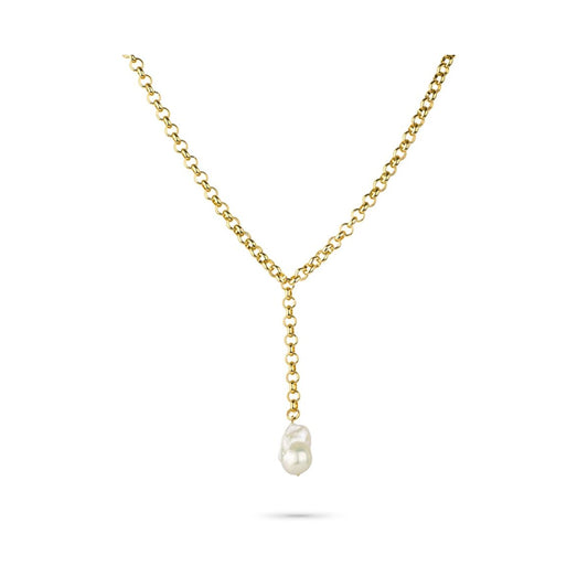 Gouden Radiant ketting met elegante hangende parel, vooraanzicht.