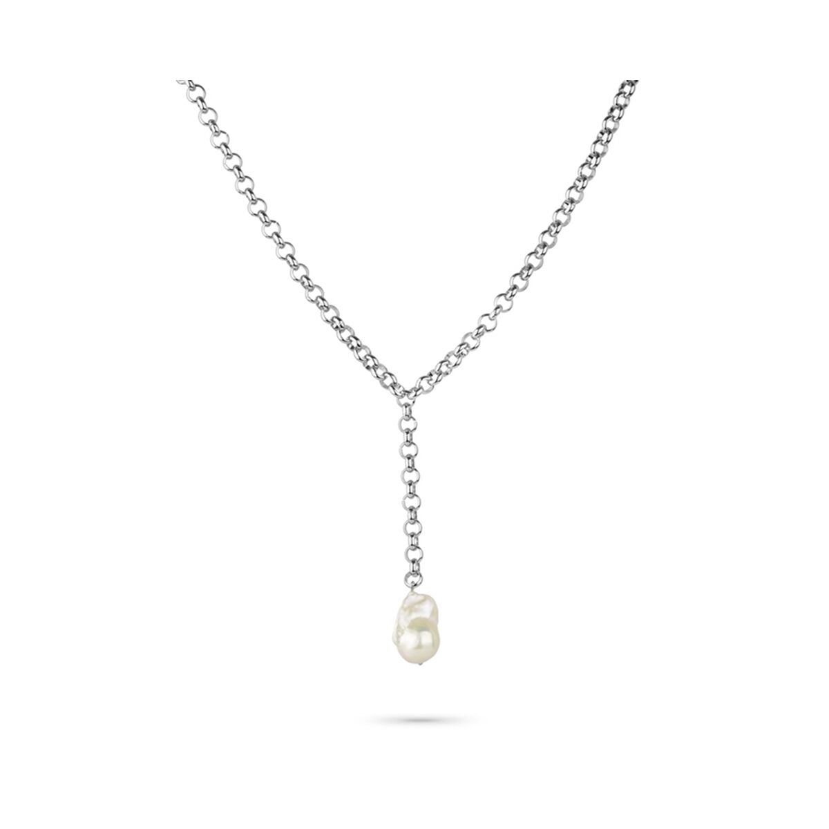 Zilverkleurige Radiant ketting met elegante hanger en parel detail.