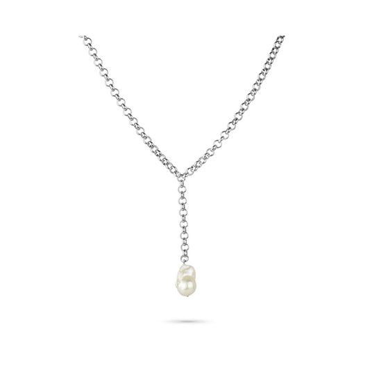 Zilverkleurige Radiant ketting met elegante hanger en parel detail.