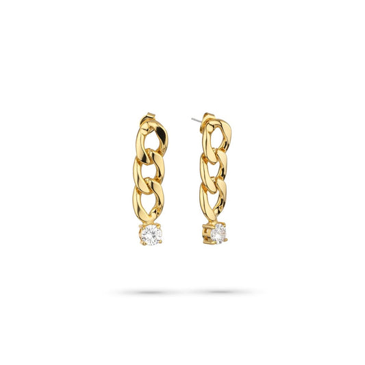 Gouden Radiant oorbellen met elegant ontwerp en sprankelende stenen.