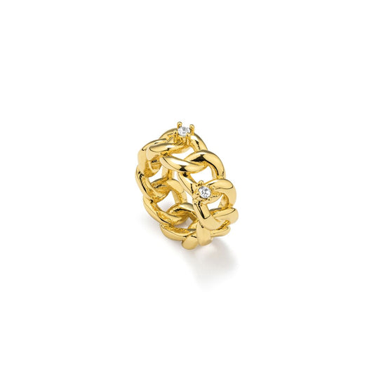 Gouden elegante Radiant ring maat 12 met een uniek vlechtontwerp en sprankelende details.
