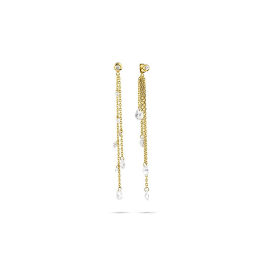 Gouden Radiant oorbellen met elegante kettingen en sprankelende details.