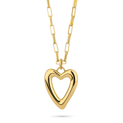 Detail van de gouden Radiant ketting met hartvormige hanger en schakelketting.