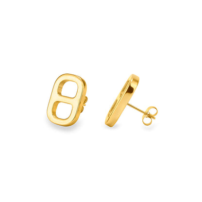 Detail van de gouden Radiant oorbellen met een elegant en modern design.
