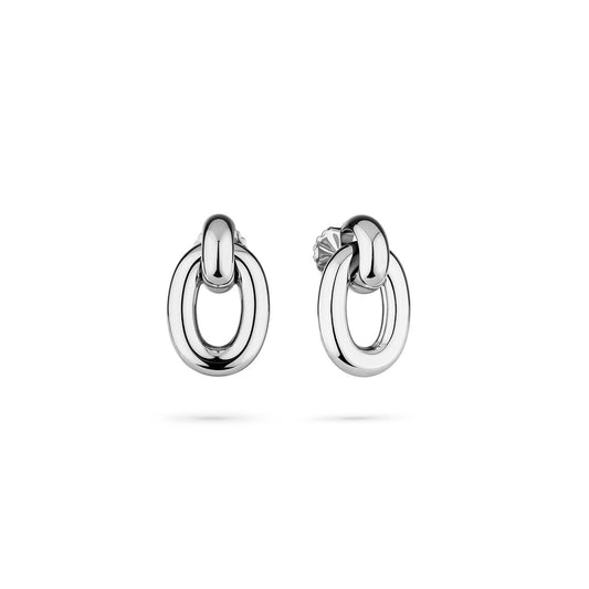 Zilverkleurige Radiant oorbellen met elegant design en dubbele ringvorm.