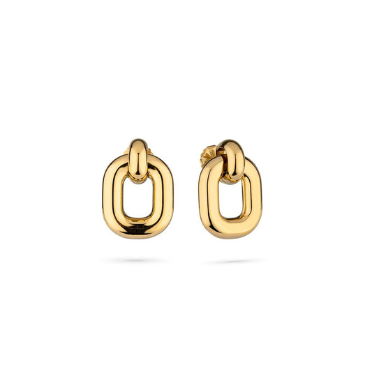 Gouden Radiant oorbellen met een elegant, modern ontwerp en unieke schakels.