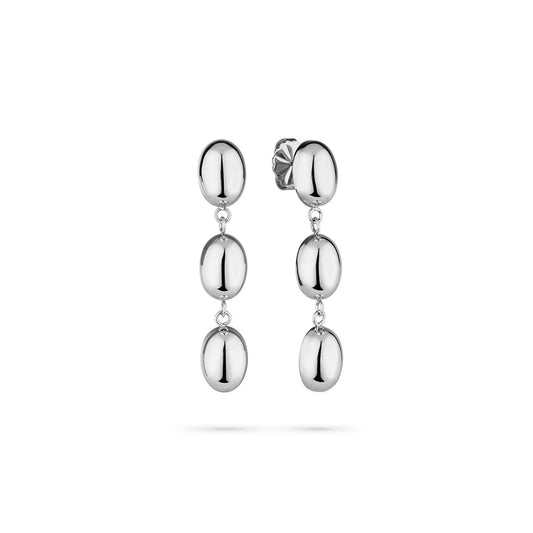 Zilverkleurige Radiant oorbellen met drie elegante hangers, perfect voor elke gelegenheid.