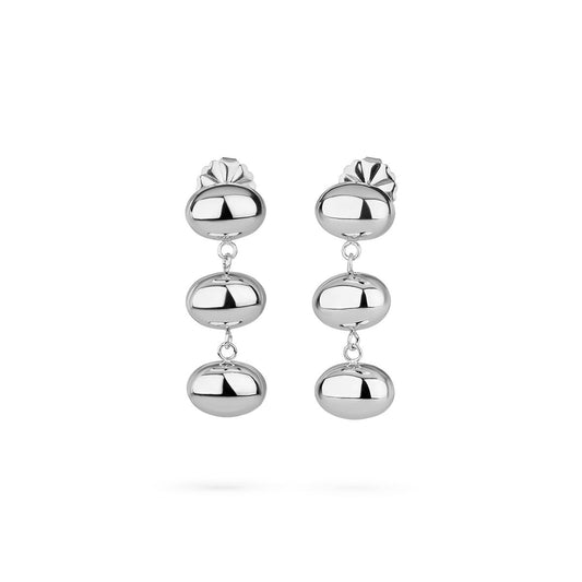 Elegante zilverkleurige Radiant oorbellen met drie hangende schijven.