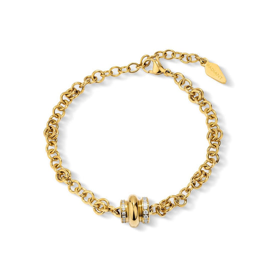 Gouden Radiant armband met elegante schakels en een luxe, glinsterende detail.