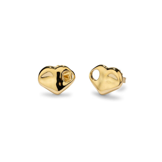 Gouden Radiant oorbellen in hartvorm met een glanzende afwerking.
