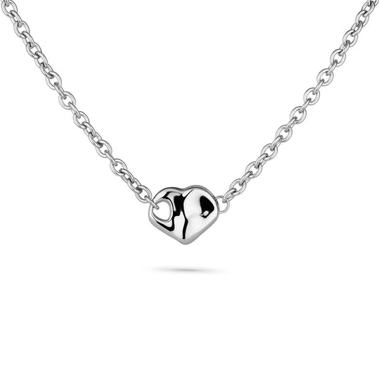 Zilverkleurige Radiant ketting met hartvormige hanger, elegant en tijdloos design.