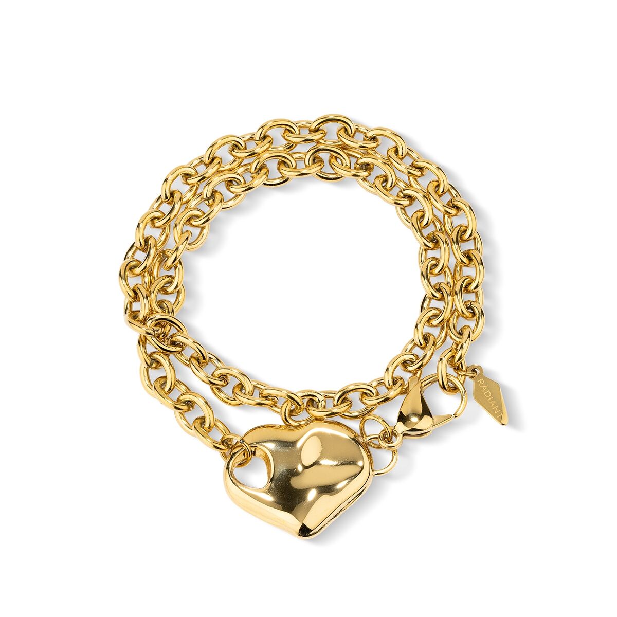 Gouden Radiant armband met elegant design en hartvormige sluiting.