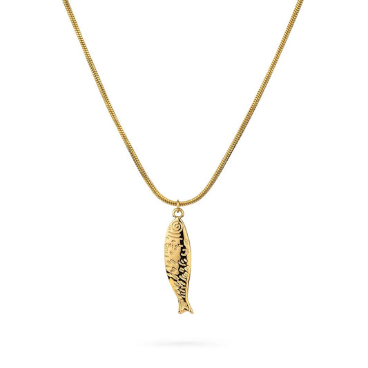 Gouden Radiant ketting met visvormige hanger, elegante afwerking en subtiele details.