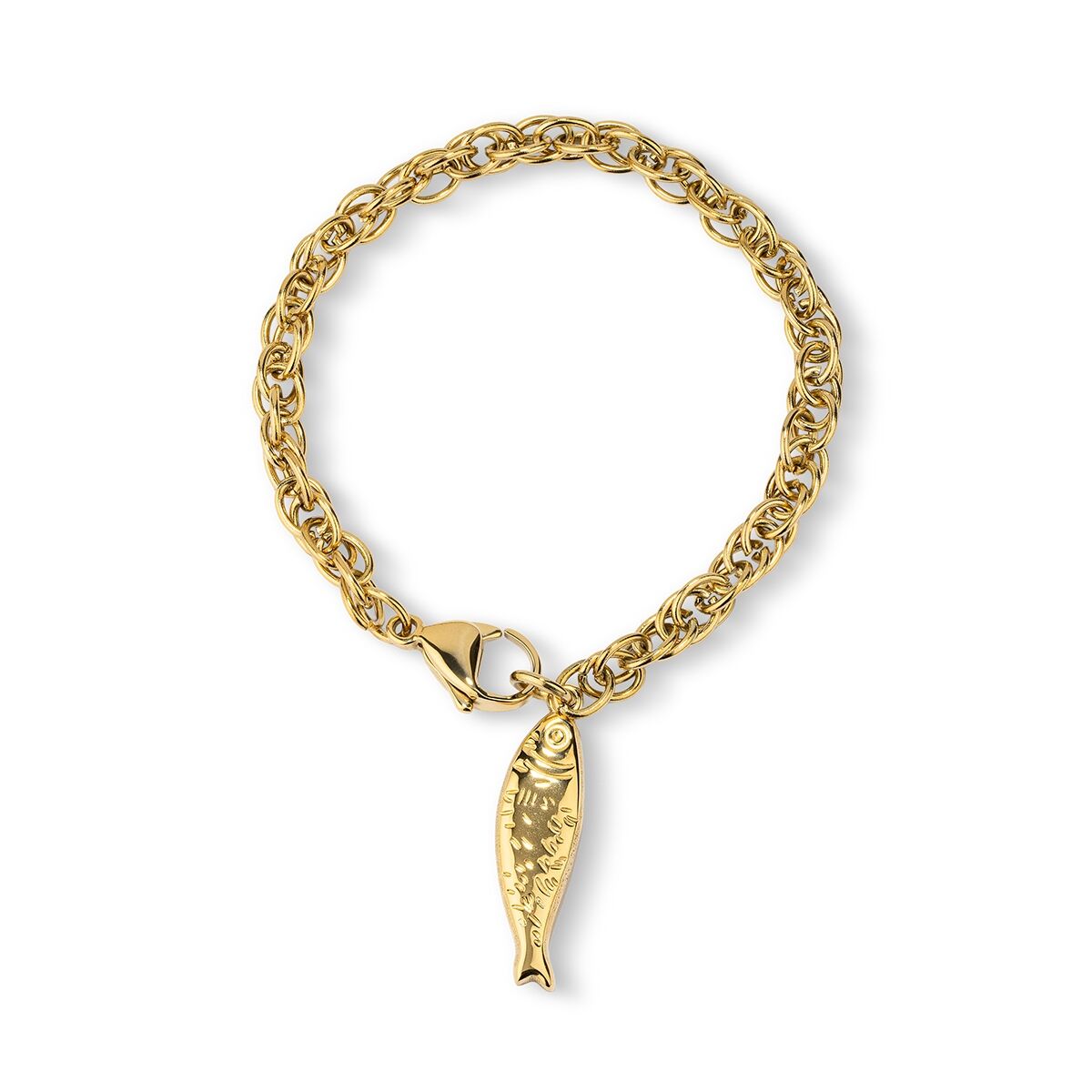 Stijlvolle gouden Radiant armband met een unieke visvormige hanger.