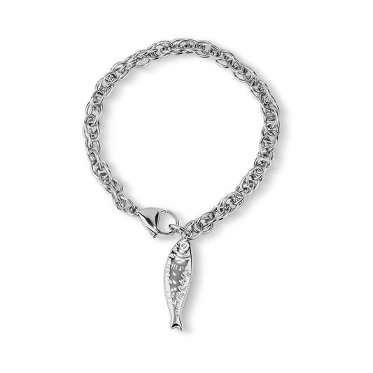 Zilverkleurige Radiant armband met stijlvol ontwerp en visvormige hanger.