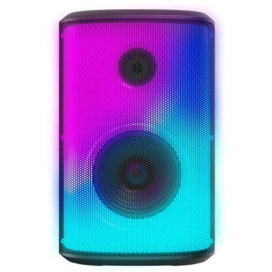 Woxter Monster XL Bluetooth luidspreker in zwart met kleurrijke verlichting en krachtige speakers.