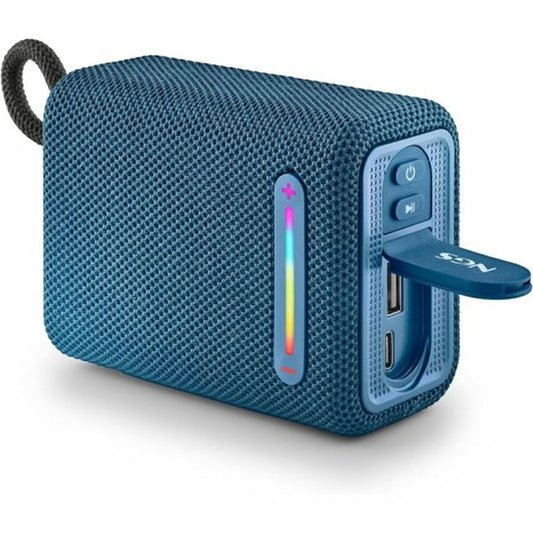 NGS Roller Furia 1 Bluetooth-luidspreker in blauw met multicolour LED-verlichting en USB-aansluiting.