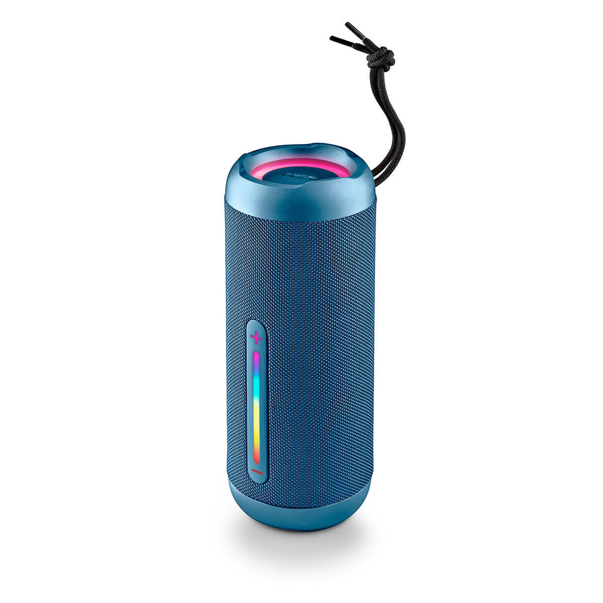 Detail van de NGS Roller Furia 2 Blue luidspreker met kleurrijke bedieningselementen.