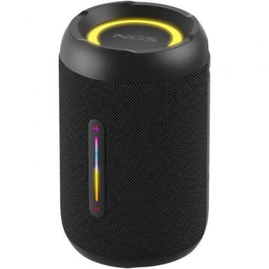 Draagbare NGS ROLLERFURIA2TINYBLACK Bluetooth-luidspreker in zwart met LED-verlichting.