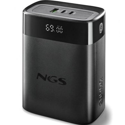 NGS TWIX30 powerbank in zwart met display en twee USB-poorten voor opladen.