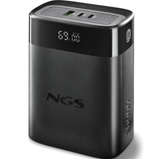 NGS TWIX30 powerbank in zwart met display en twee USB-poorten voor opladen.