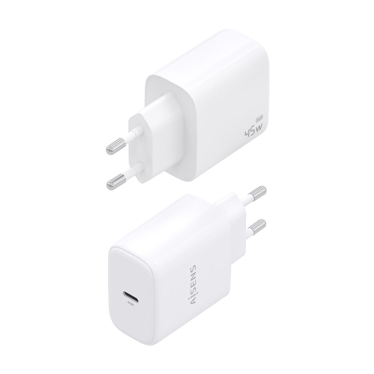 Detail van de Aisens A110-0969 oplader in wit, met USB-C poort en 45W vermogen.