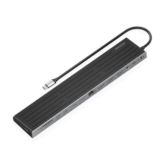 Aisens Hub USB in grijs met 4K Ultra HD ondersteuning en diverse poorten.