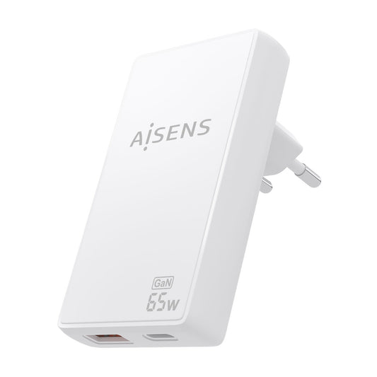 Aisens Powerbank 65W in wit, compact design met USB-C aansluiting.