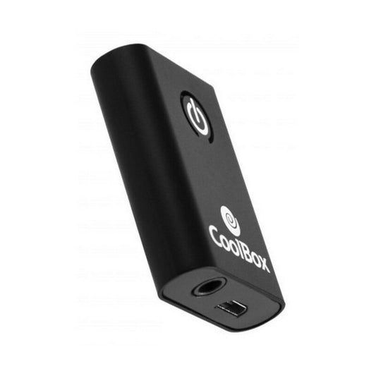 CoolBox Bluetooth Transmitter-Ontvanger in zwart met ronde aan/uit-knop en USB-poort.
