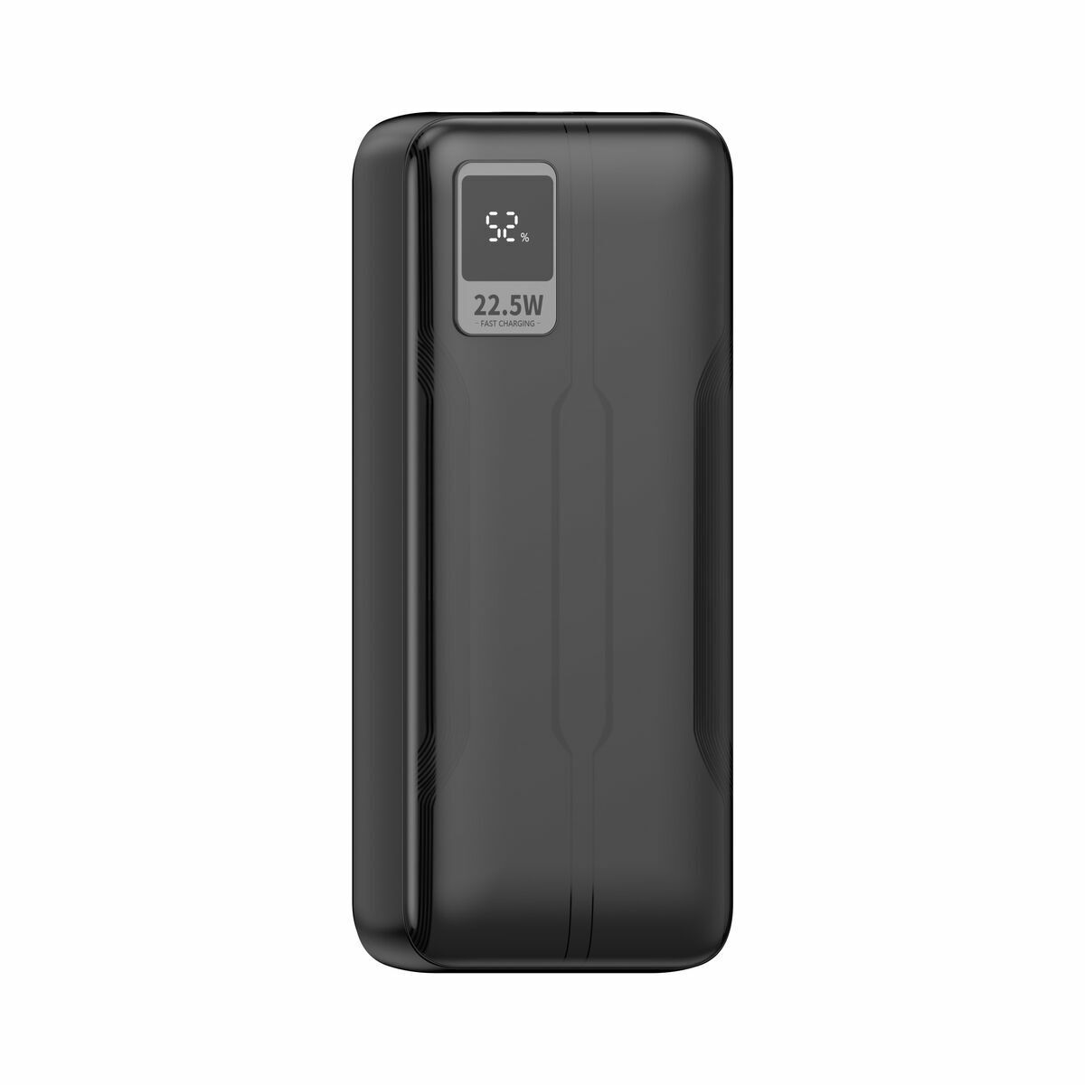 Detail van de LEOTEC Powerbank 20000 mAh in zwart met ingebouwd LCD-scherm.